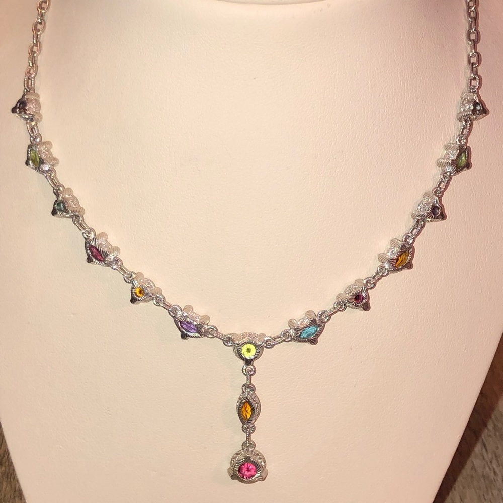Judith Ripka Multigem Drop Necklace in Blue, Green, Purple, Yellow & Pink - Picture 2 of 6